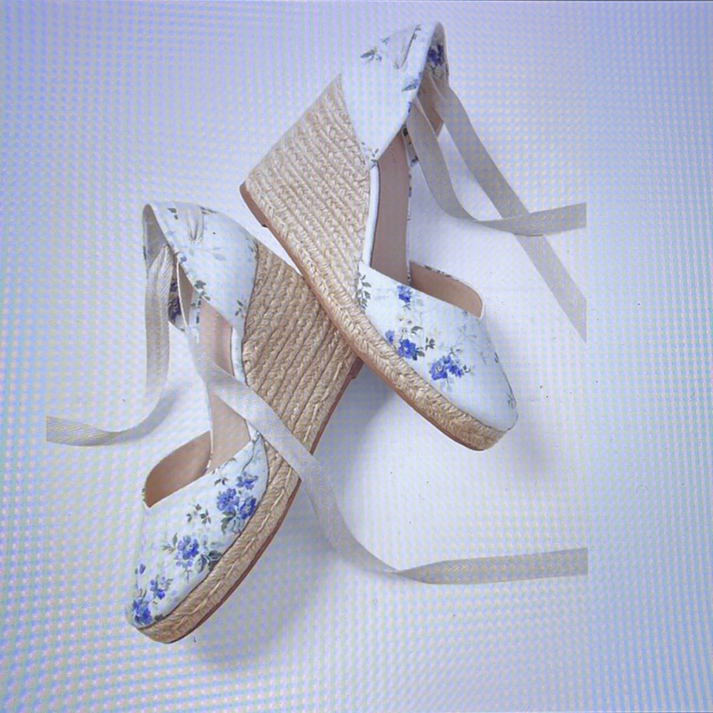 Reformation White Floral Espadrille Wedge with Ankle Wrap - Picture 3 of 11
